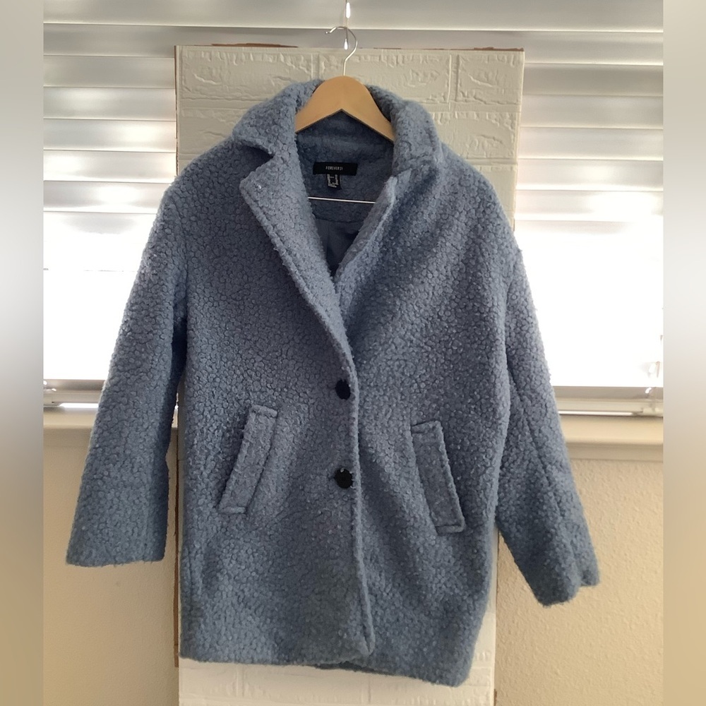 Forever 21 Light Blue Teddy Sherpa Coat - Women XS - Picture 3 of 11
